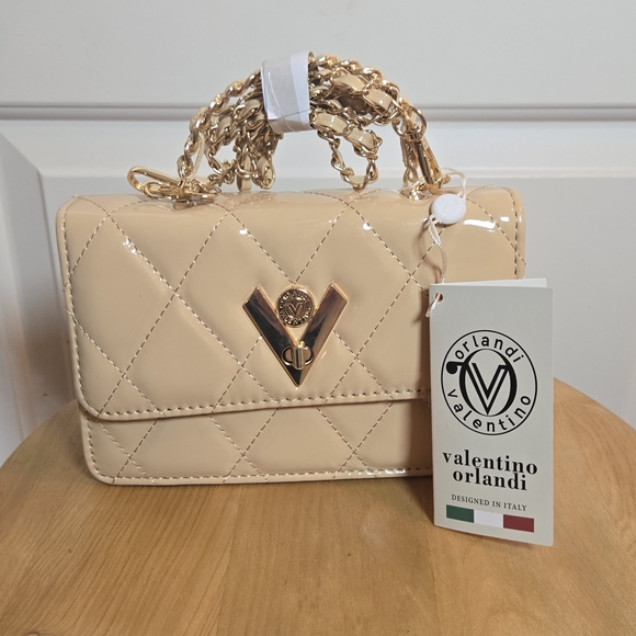 Valentino Orlandi Handbags - Valentino Orlandi Beige Patent Quilted Mini Bag